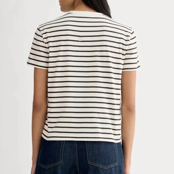 Everlane THE BOX-CUT TEE IN ESSENTIAL COTTON Bone & Black Stripe - Picture 3 of 14